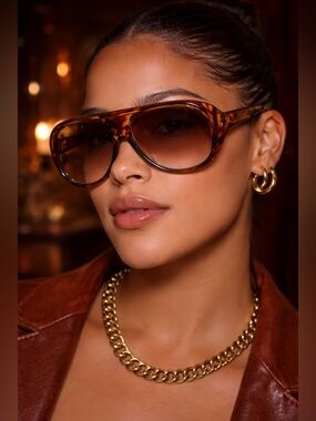 Retro Oversized Aviator Sunglasses Tortoise Frame